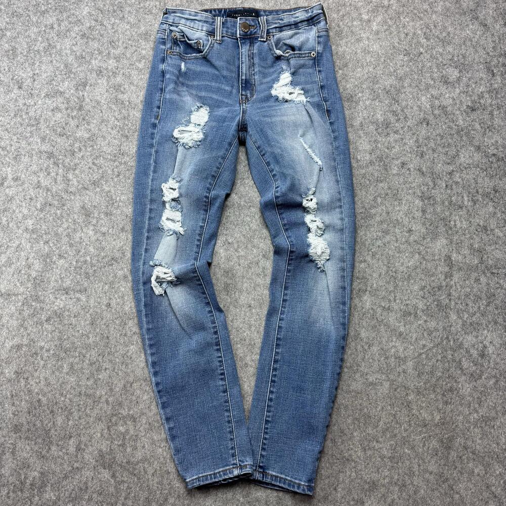 Aeropostale High Rise Jegging Jeans Womens 4 Short Medium Wash Distressed Ripped